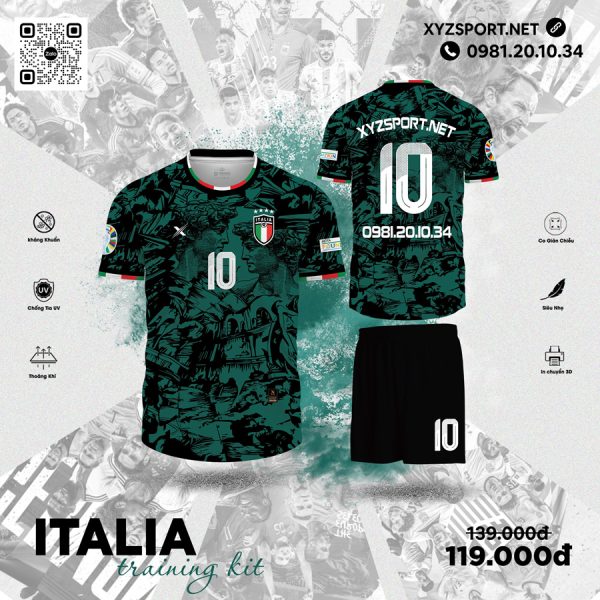 Bộ Đồ Đá Banh Italia Training Kit Màu Đen Cá Tính Và Chuẩn Ý