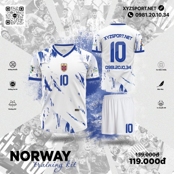 Bộ Đồ Thể Thao Norway Training Kit Màu Trắng Phối Xanh Bích Tinh Tế