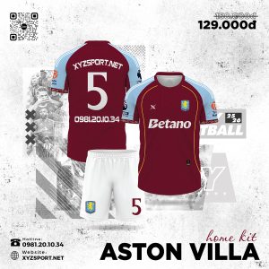 Bộ Quần Áo Đá Bóng Aston Villa Sân Nhà 2025/2026 Màu Đỏ Đô