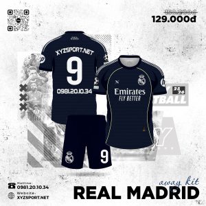 Bộ Quần Áo Bóng Đá Real Madrid Away 25/26 Màu Tím Than
